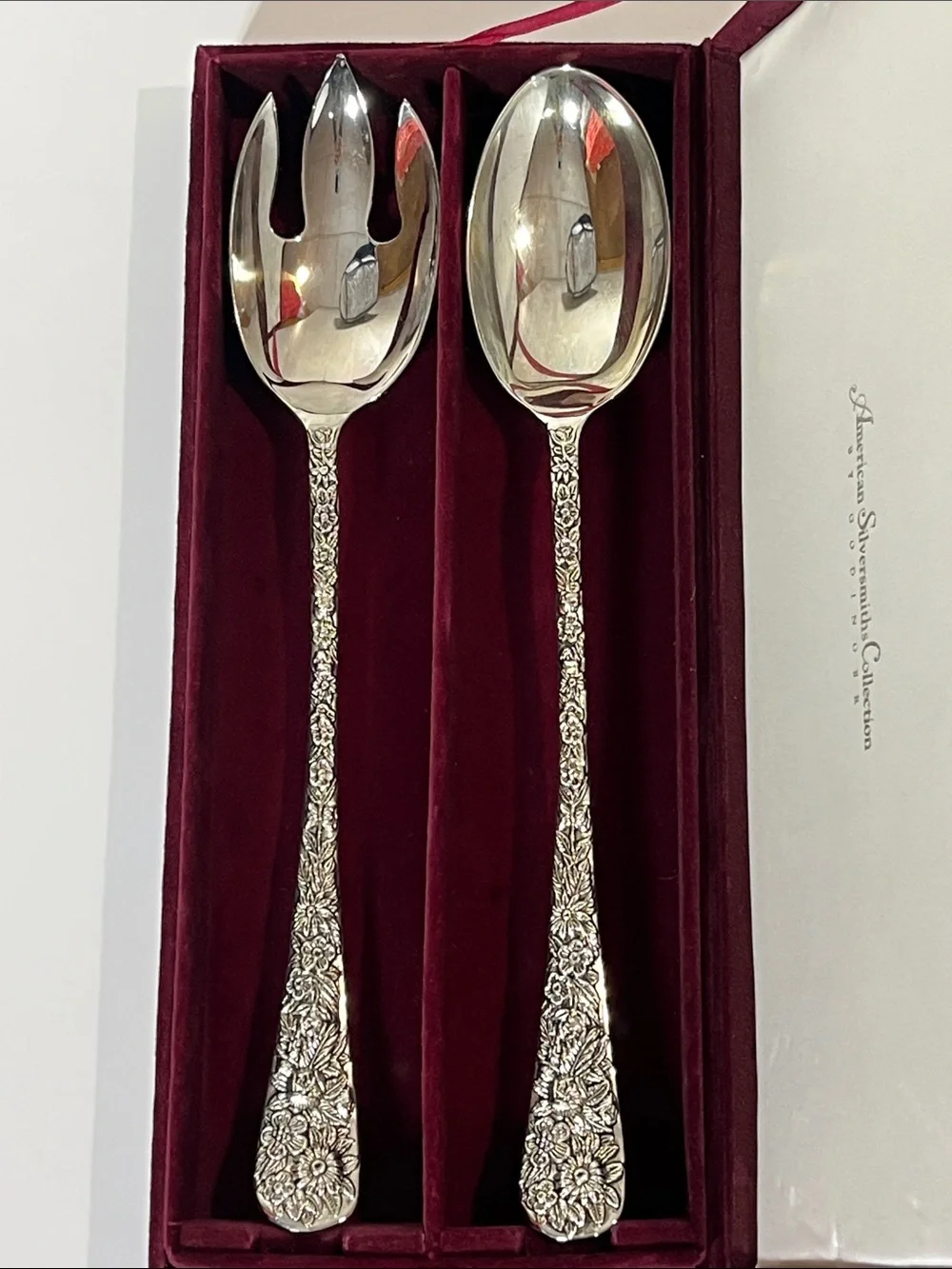 NIB Vintage Salad Serving Set Sterling Silver-Plated